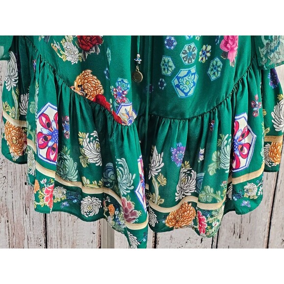 Camilla Green Off Shoulder Long Sleeve Short Dress Crystals Peasant Festival M - Picture 4 of 11